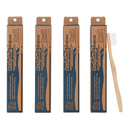 Picture of Brush with Bamboo Toothbrush with Plant-Based Bristles, Organic Bamboo, BPA-Free, Eco-Friendly, 100% Biobased, Soft Bristles, Zero Waste, Dental Care Product - 4 Pack