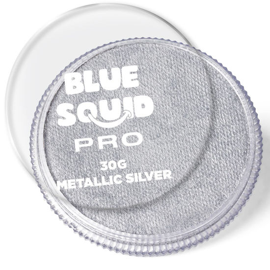 Picture of Blue Squid PRO Face Paint - Metallic Silver (30gm), Superior Quality Professional Water Based Single Cake, Face & Body Makeup Supplies for Adults, Kids & SFX