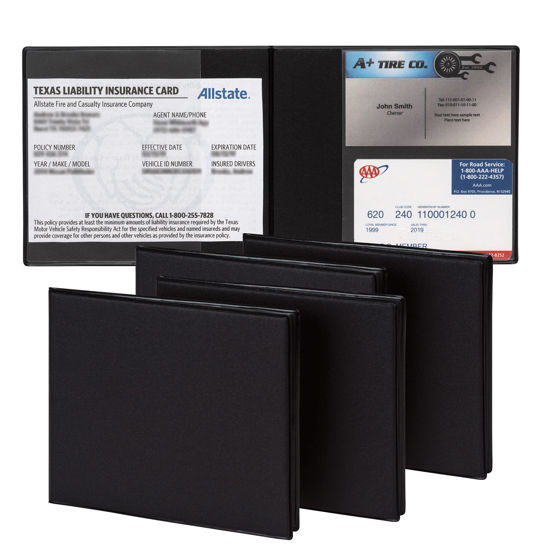 Picture of Samsill 4 Pack Registration and Insurance Card Holder, 5.25" x 4.75" Black Glove Box Organizer, Perfect for Multiple Vehicles