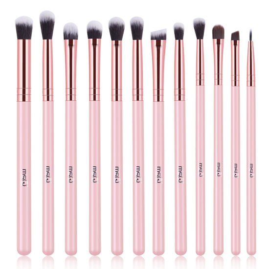 Picture of MSQ Eye Makeup Brushes 12pcs Eyeshadow Makeup Brushes Set with Soft Synthetic Hairs & Real Wood Handle for Eyeshadow, Eyebrow, Eyeliner, Blending (Pink)