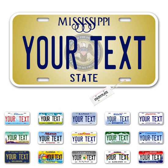 Picture of InkMyPlate Personalized Mississippi Car License Plate | 12x6 Inch | Select from All 50 States | 3 Sizes | Custom Plate for Front Car Bumper | Personalized Car Tags | USA Thick .040 Aluminum