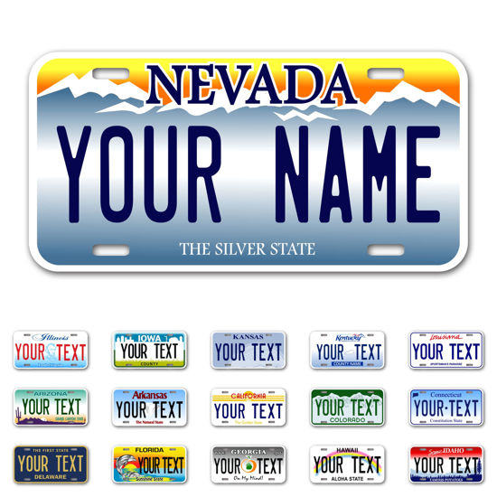 Picture of InkMyPlate Personalized Nevada Car License Plate | 12x6 Inch | Select from All 50 States | 3 Sizes | Custom Plate for Front Car Bumper | Personalized Car Tags | USA Thick .040 Aluminum