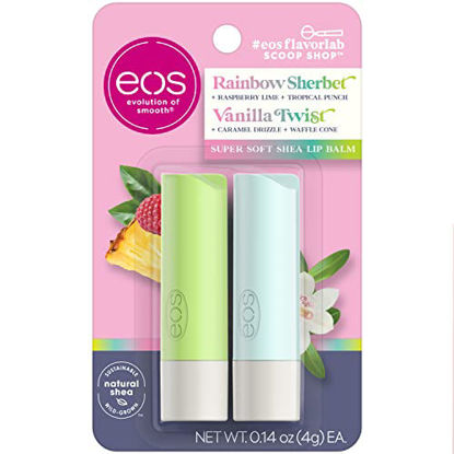 Picture of eos FlavorLab Lip Balm, Rainbow Sherbet & Vanilla Twist, Long-Lasting Hydration, Lip Care for Dry Lips, 0.14 oz, 2 Pack