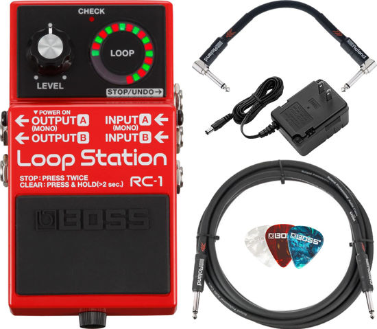 Picture of Boss RC-1 Loop Station Bundle with Power Supply, Instrument Cable, Patch Cable, and Picks