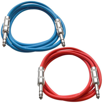 Picture of Seismic Audio - SATRX-2-2 Pack of 2' 1/4" TRS Male to 1/4" TRS Male Patch Cables - Balanced - 2 Foot Patch Cord - Blue and Red