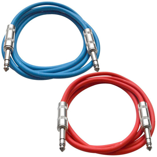 Picture of Seismic Audio - SATRX-2-2 Pack of 2' 1/4" TRS Male to 1/4" TRS Male Patch Cables - Balanced - 2 Foot Patch Cord - Blue and Red