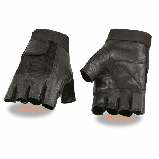 Picture of Milwaukee Leather SH217 Men's Black Leather and Mesh Fingerless Gloves (3X-Large)