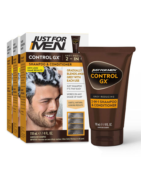 Picture of Just For Men Control GX Grey Reducing 2-in-1 Shampoo and Conditioner, Gradual Hair Color for Stronger and Healthier Hair, 4 Fl Oz - Pack of 3 (Packaging May Vary)