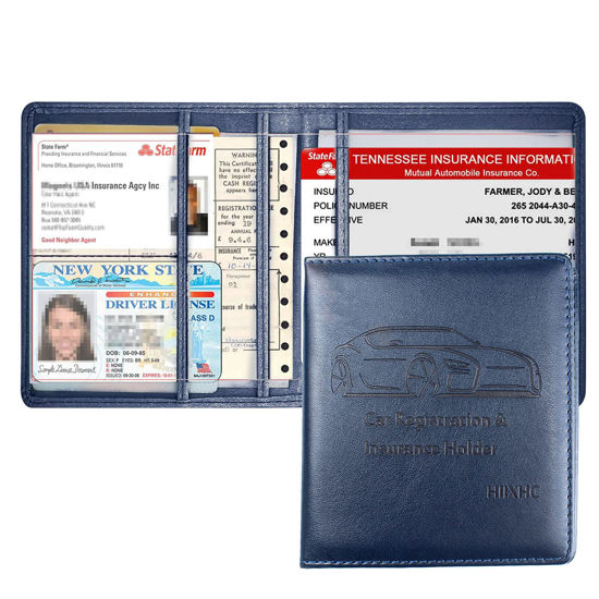 Picture of Car Registration and Insurance Holder, 5.5 x 5 Inch PU Leather Vehicle Glove Box Organizer Wallet Case Organizer for Insurance Card, Driver License, Essential Document, Paperwork