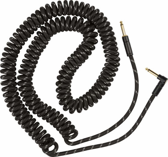 Picture of Fender Deluxe Series Coiled Instrument Cable, Straight/Angle, Black Tweed, 30ft