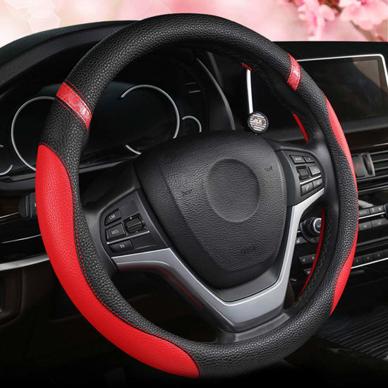 Picture of Steering Wheel Cover for Women Leather Universal Steering Wheel Cover for Car 15 inch (Red)