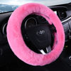 Picture of Pinbola 5pcs in 1 Set Faux Wool Steering Wheel Cover Soft Fluffy Handbrake Cover & Gear Shift Cover & 2pcs Seat Belt Shoulder Pads Warm Universal Fit for 15 Inch (Pink)