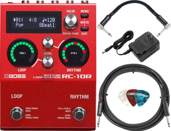 Picture of Boss RC-10R Rhythm Loop Station Bundle with Power Supply, Instrument Cable, Patch Cable, and Picks