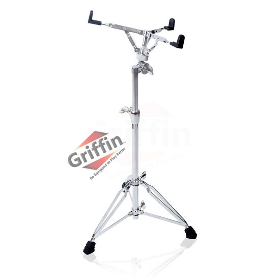 Picture of Extended Height Snare Drum Stand by GRIFFIN | Tall Adjustable Height Snare Stand For Practice Pad | Concert Stand Up Drum Mount Holder With Basket Clamp | Double Braced Percussion Chrome Drum Hardware