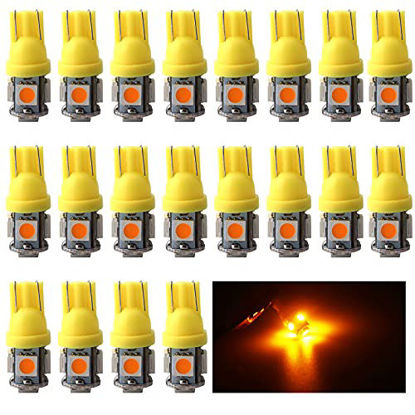 Picture of EverBright 20-Pack 194 Led Bulb Amber, T10 194 168 2825 W5W 5 SMD 5050 LED Bulb for Car Interior Lights Wedge License Plate Light Instrument Lamp Dome Reading Light Trunk Interior Lamp, DC-12V