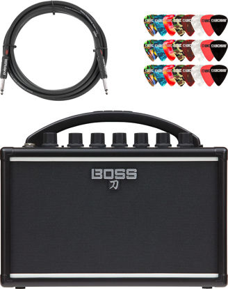 Picture of Boss Katana Mini Guitar Combo Amplifier Bundle with Roland Instrument Cable and 24pk Picks