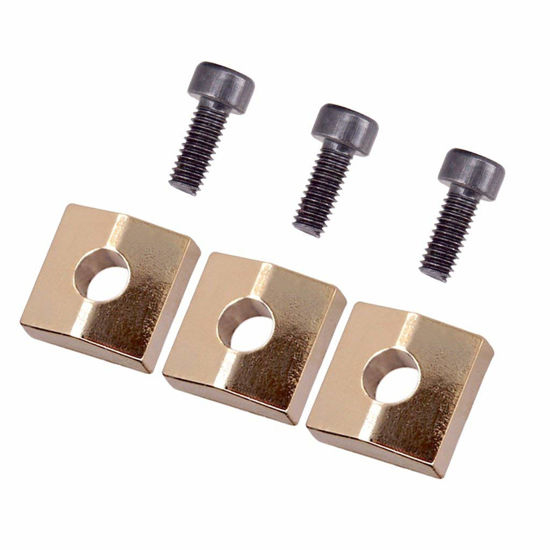 Picture of 3 Pieces Locking Nut Block and Screws Guitar Cap Suitable for Tremolo Bridge Replacement Part (Golden+Black)