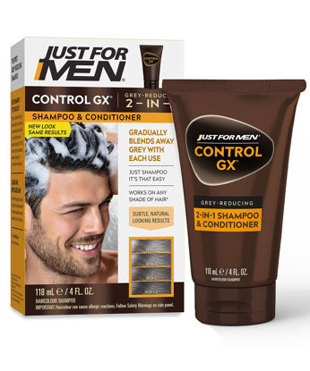 Picture of Just For Men Control GX Grey Reducing 2-in-1 Shampoo and Conditioner, Gradual Hair Color for Stronger and Healthier Hair, 4 Fl Oz - Pack of 1 (Packaging May Vary)