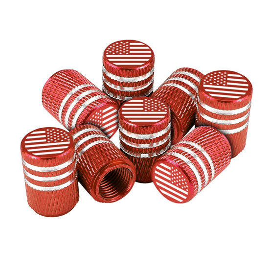 Picture of American Flag Tire Valve Stem Caps, 8 Pcs Anti-Theft Premium Metal Rubber Seal Tire Valve Caps, Universal Fit for Cars, SUVs, Bike and Bicycle, Trucks, Motorcycles (Red)