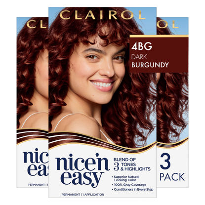 Picture of Clairol Nice'n Easy Permanent Hair Dye, 4BG Dark Burgundy Hair Color, Pack of 3