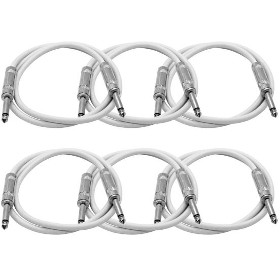 Picture of Seismic Audio - SASTSX-3White-6PK - 6 Pack of 3 Foot White 1/4 Inch TS Patch Cables - 3' Professional Audio Unbalanced 1/4" Patch Cords