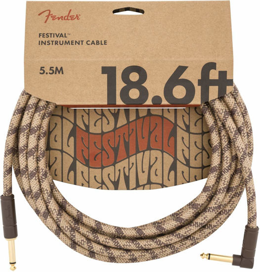 Picture of Fender Festival Hemp Instrument Cable, Straight/Angle, Brown Stripe, 18.6ft