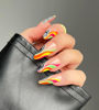 Picture of 24 Pcs Acrylic Press on Nails Medium, Glue on Nails for Women, Fake Nails with Glue (Black and Colorful Swirl)