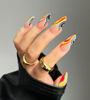 Picture of 24 Pcs Acrylic Press on Nails Medium, Glue on Nails for Women, Fake Nails with Glue (Black and Colorful Swirl)