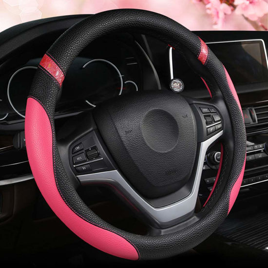 Picture of Universal Leather Steering Wheel Cover for Women Steering Wheel Cover for Car 15 inch (Rose)