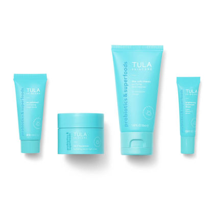 Picture of TULA Skin Care On the Go Best Sellers Travel Kit | Facial Cleanser, Day & Night Moisturizer, Sugar Scrub & Face Filter Primer for Glowing, Radiant Skin