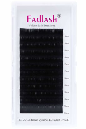 Picture of FADLASH Eyelash Extension 15-20mm Length Supply Ellipse Eyelash Extensions Lashes .15 Thickness C/D Curl Silk Flat Lashes Classic Lash Extensions (0.15-C, 16mm)