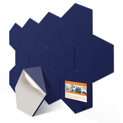 Picture of DEKIRU 12 Pack Self adhesive Hexagon Acoustic Panels Sound Proof Foam Panels, 14 X 13 X 0.4 Inches Soundproof Wall Panels For Office Ceiling &Door (Dark Blue)