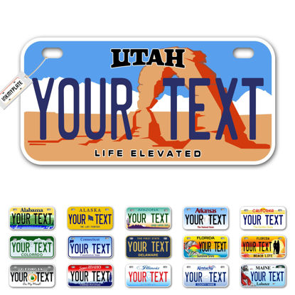 Picture of InkMyPlate Personalized Utah Small License Plate | Bike 6x3 inch | Select from All 50 States | 3 Sizes | Custom License Plates for Kids Bicycles | Power Wheels | USA Thick .040 Aluminum