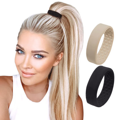 Picture of PONY-O 2 Pack 1 Black, 1 Dark Blonde Original Patented Hair Accessory, Ponytail Holder, Hair Tie alternative