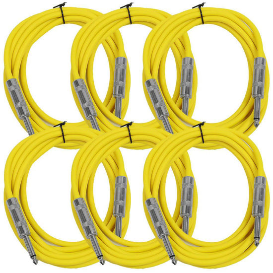 Picture of Seismic Audio - SASTSX-10 (6 Pack) - 10 Foot TS 1/4" Guitar, Instrument, or Patch Cables Yellow