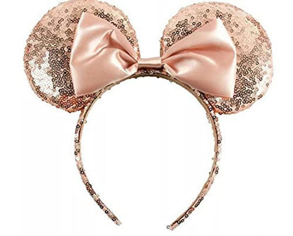 Picture of CLGIFT Rose gold Minnie Ears,Pick your color, Iridescent Minnie Ears, Silver gold blue minnie ears, Rainbow Sparkle Mouse Ears,Classic Red Sequin Minnie Ears (Rose Gold)