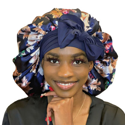 Picture of BONNET QUEEN Silk Bonnet Satin Bonnet Hair Bonnet for Sleeping Double Layer Bonnet Adjustable Satin Lined Bonnet Large Bonnet tie Bonnet Night Sleeping Cap for Women Curly Hair locs Braid