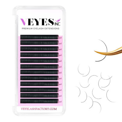 Picture of VEYES INC Eyelash Extension Supplies Classic Volume Lash Extensions 0.07 D Curl 12mm Tray, Premium Mink Silk Individual Lashes Soft Matte Black Salon Use.