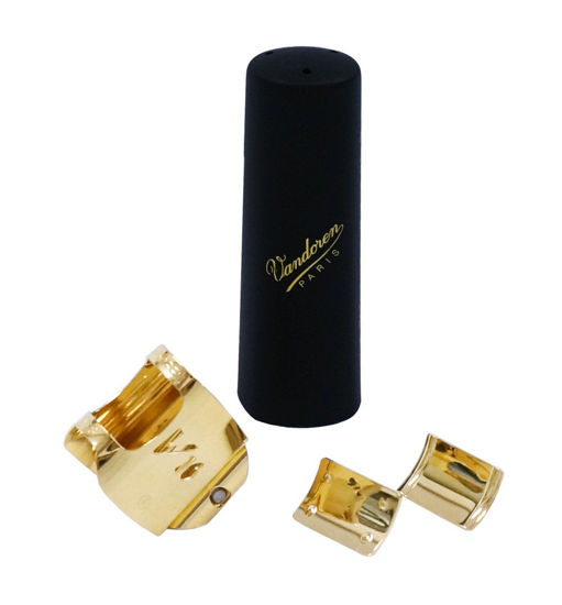 Picture of Vandoren LC080P Optimum Ligature and Plastic Cap for Metal Tenor Saxophone Gilded with 3 Interchangeable Pressure Plates