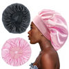 Picture of 2PCS Large Satin Bonnet,Silk Bonnet Hair Wrap for Sleeping, Sleep Cap with Elastic Soft Band, Big Bonnets for Black Women Hair Care (Black, Pink)