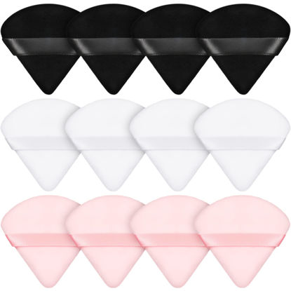 Picture of 12 Pieces Powder Puff Face Triangle Makeup Puff for Loose Powder Soft Body Cosmetic Foundation Sponge Mineral Powder Wet Dry Makeup Tool(Black, White, Pink,Small)