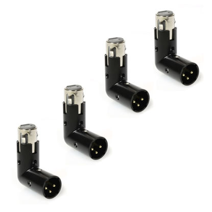 Picture of LyxPro XLR Angle Adapter Dual Male and Female can be positioned to 4 different angles Right Left and 90 degree great for mixers that interfere with other applications - 4 Pack