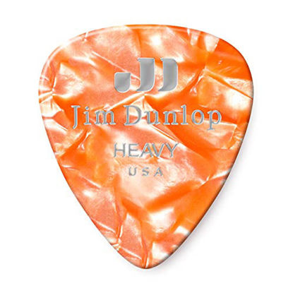 Picture of Dunlop 483P08HV Genuine Celluloid, Orange Pearloid, Heavy, 12/Player's Pack