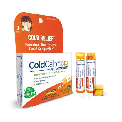 Picture of Boiron ColdCalm Kids Pellets for Relief of Common Cold Symptoms Such as Sneezing, Runny Nose, Sore Throat, and Nasal Congestion - 2 Count (160 Pellets)