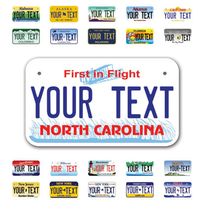 Picture of InkMyPlate Personalized North Carolina Mini License Plate | Choose from 50 States Moto 7x4 Custom for Kids Power Wheels Golf Cart, Motorcycle, Wagons, Moped ATV Aluminum Made USA, 7inchX4inch