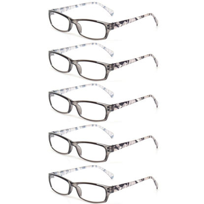 Picture of Kerecsen 5 Pairs Fashion Ladies Reading Glasses Spring Hinge Pattern Design Readers, 5 Pack Gray, Medium