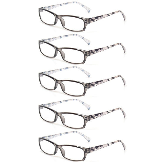 Picture of Kerecsen 5 Pairs Fashion Ladies Reading Glasses Spring Hinge Pattern Design Readers, 5 Pack Gray, Medium