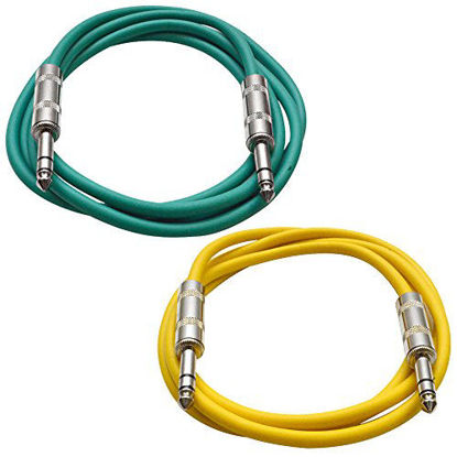 Picture of SEISMIC AUDIO - SATRX-6-2 Pack of 6' 1/4" TRS Male to 1/4" TRS Male Patch Cables - Balanced - 6 Foot Patch Cord - Green and Yellow