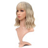 Picture of VCKOVCKO Ombre Blonde Wavy Wig with Bangs Women's Shoulder Length Bob Wig Black to Blonde Short Curly Wavy Synthetic Cosplay Wig for Girls (12", Omber Blonde)