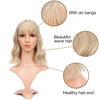 Picture of VCKOVCKO Ombre Blonde Wavy Wig with Bangs Women's Shoulder Length Bob Wig Black to Blonde Short Curly Wavy Synthetic Cosplay Wig for Girls (12", Omber Blonde)